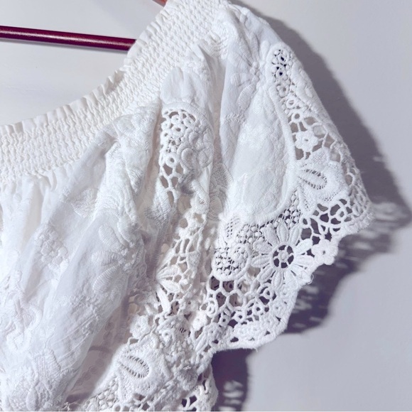 Abercrombie & Fitch White Lace Off the Shoulder Romper Size Small 100% Cotton - Picture 6 of 12